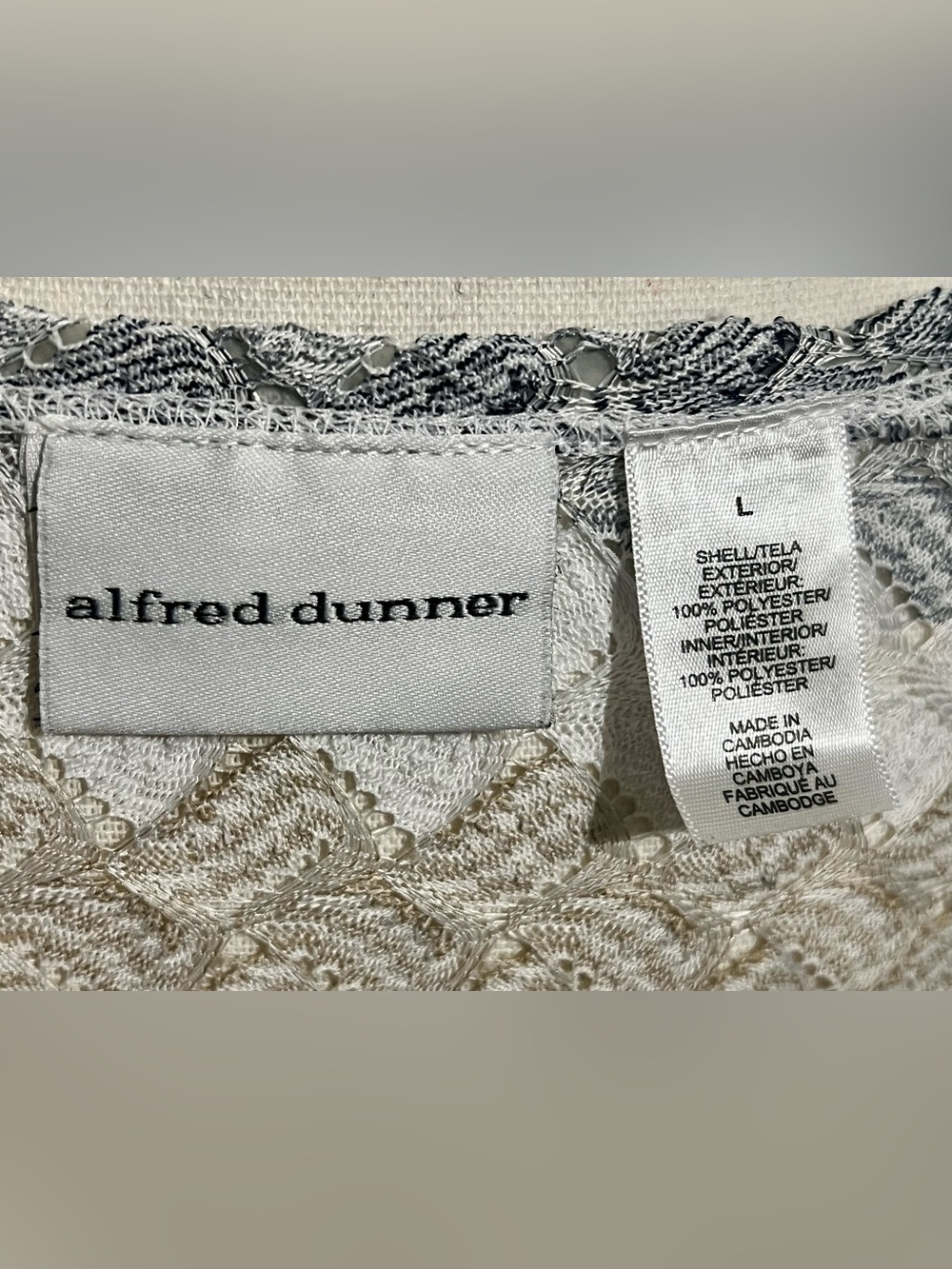 Alfred Dunner striped open-front light cardigan - Gray White Cream - Large - Picture 4 of 5